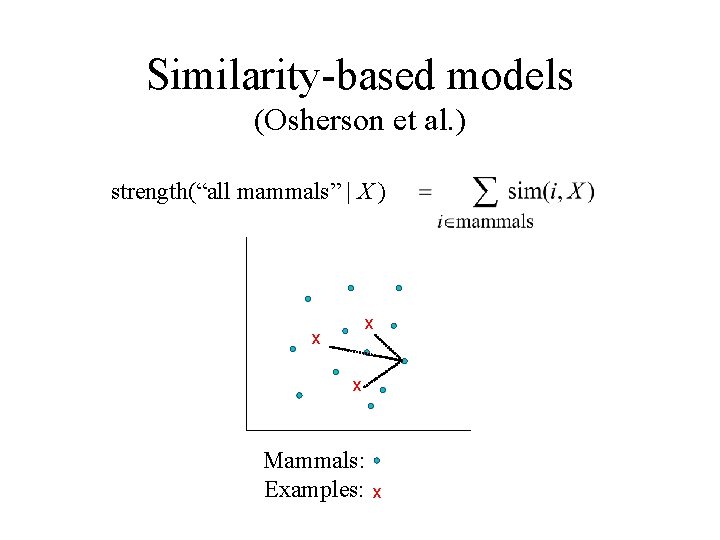 Similarity-based models (Osherson et al. ) strength(“all mammals” | X ) x x x