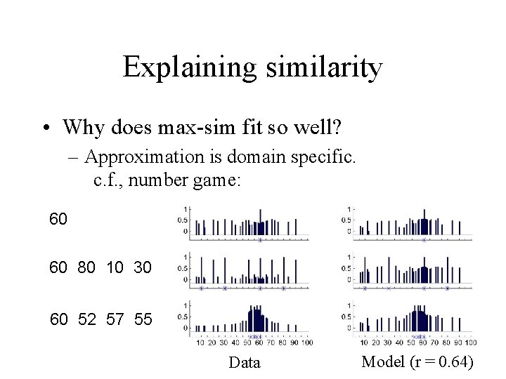 Explaining similarity • Why does max-sim fit so well? – Approximation is domain specific.