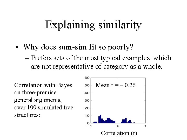 Explaining similarity • Why does sum-sim fit so poorly? – Prefers sets of the