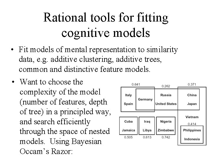 Rational tools for fitting cognitive models • Fit models of mental representation to similarity