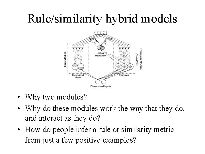 Rule/similarity hybrid models • Why two modules? • Why do these modules work the