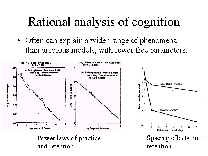 Rational analysis of cognition • Often can explain a wider range of phenomena than