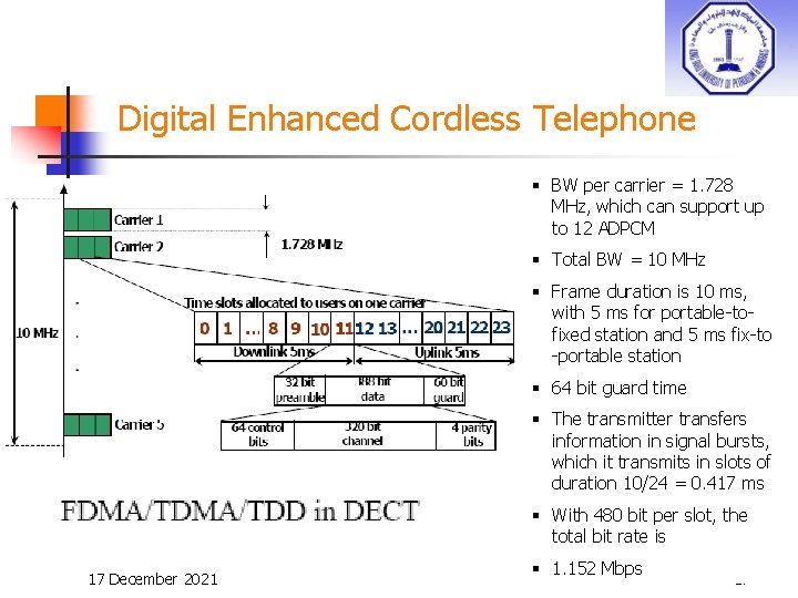 Digital Enhanced Cordless Telephone § BW per carrier = 1. 728 MHz, which can