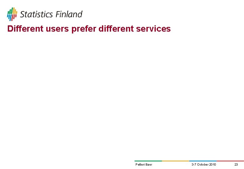 Different users prefer different services Petteri Baer 3 -7 October 2010 23 