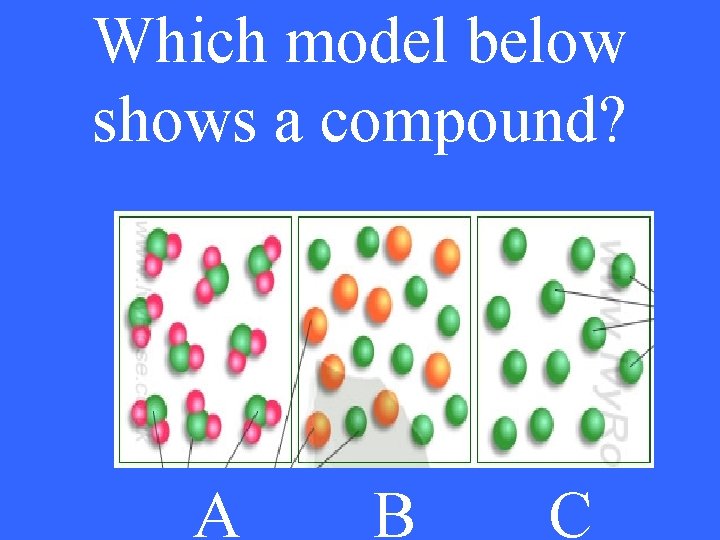 Which model below shows a compound? A B C 