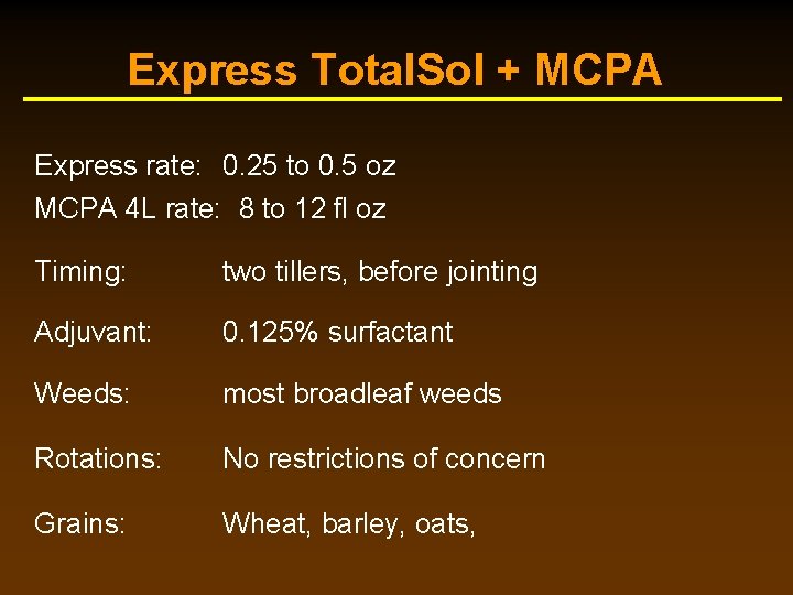 Express Total. Sol + MCPA Express rate: 0. 25 to 0. 5 oz MCPA