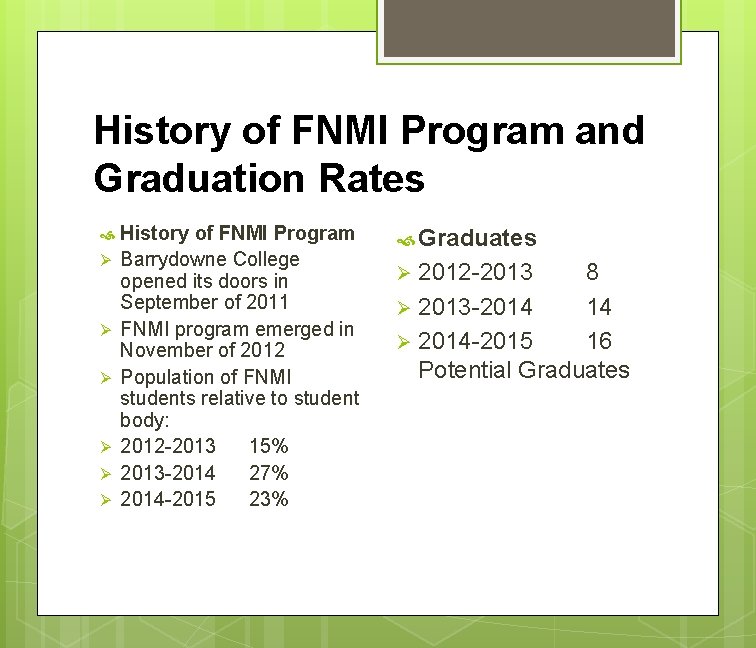 History of FNMI Program and Graduation Rates Ø Ø Ø History of FNMI Program