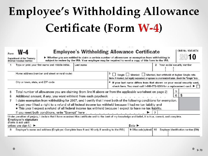 Employee’s Withholding Allowance Certificate (Form W-4) 9 -70 
