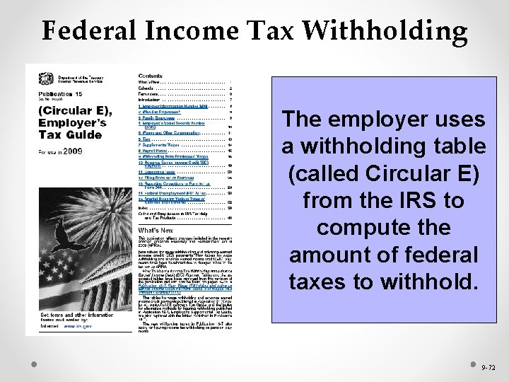 Federal Income Tax Withholding The employer uses a withholding table (called Circular E) from