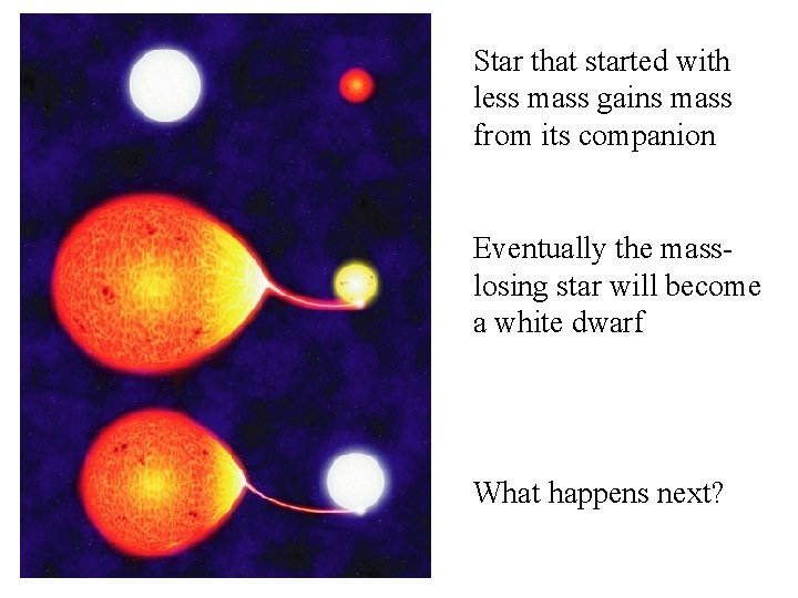 Star that started with less mass gains mass from its companion Eventually the masslosing