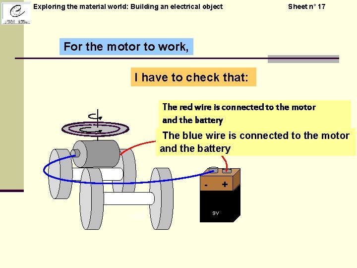 Exploring the material world: Building an electrical object Sheet n° 17 For the motor