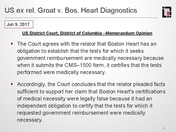 US ex rel. Groat v. Bos. Heart Diagnostics Jun 9, 2017 US District Court,
