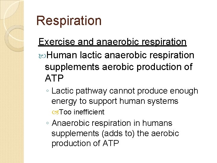 Respiration Exercise and anaerobic respiration Human lactic anaerobic respiration supplements aerobic production of ATP