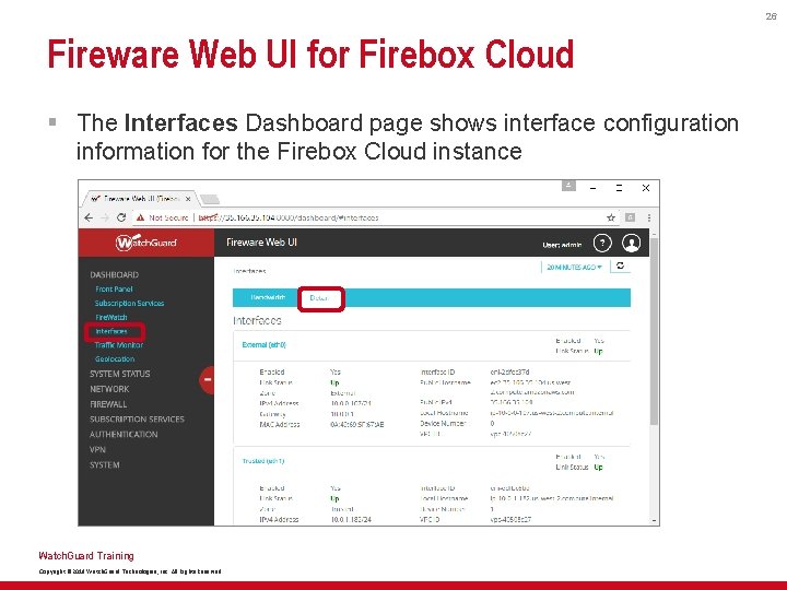 26 Fireware Web UI for Firebox Cloud § The Interfaces Dashboard page shows interface