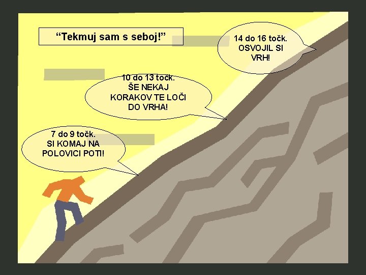 “Tekmuj sam s seboj!” 10 do 13 točk. ŠE NEKAJ KORAKOV TE LOČI DO
