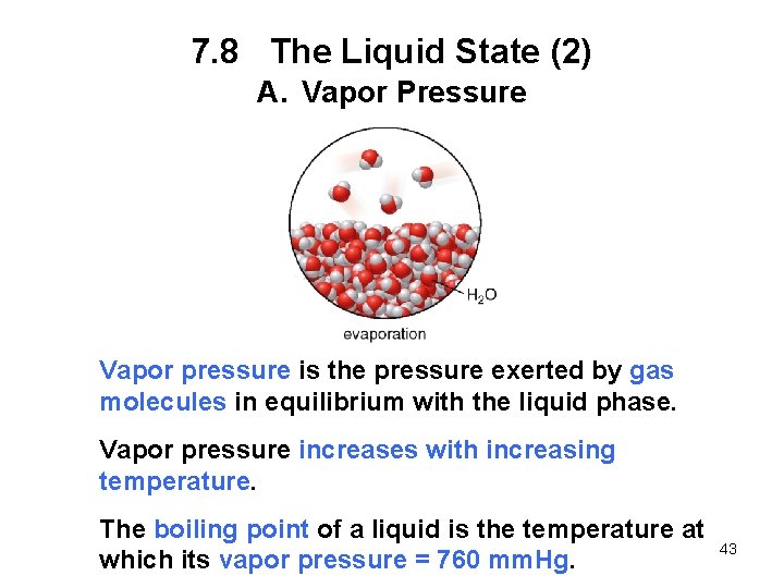 7. 8 The Liquid State (2) A. Vapor Pressure Vapor pressure is the pressure
