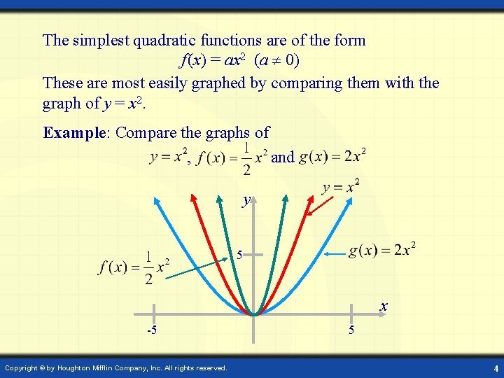 The simplest quadratic functions are of the form f (x) = ax 2 (a