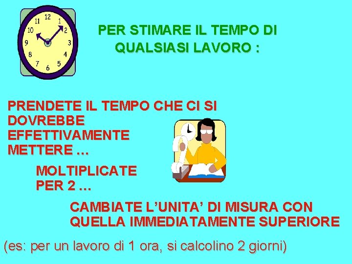 PER STIMARE IL TEMPO DI QUALSIASI LAVORO : PRENDETE IL TEMPO CHE CI SI