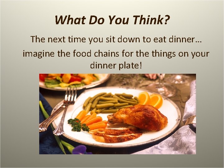 What Do You Think? The next time you sit down to eat dinner… imagine