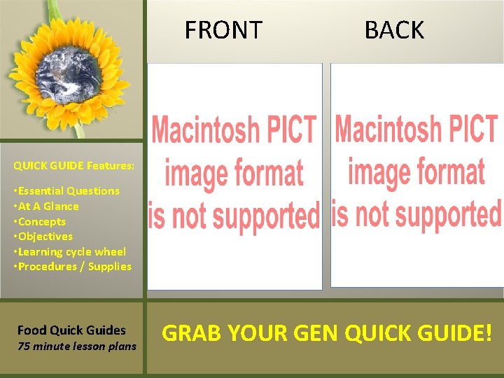 FRONT BACK QUICK GUIDE Features: • Essential Questions • At A Glance • Concepts