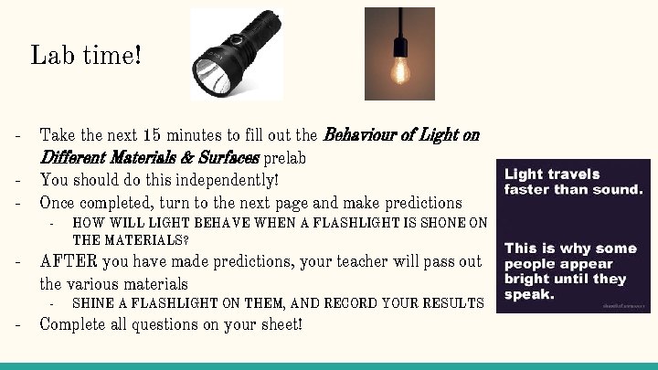 Lab time! - Take the next 15 minutes to fill out the Behaviour of