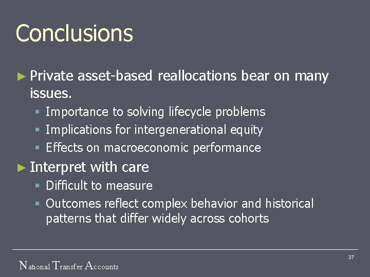 Conclusions ► Private issues. § § § asset-based reallocations bear on many Importance to