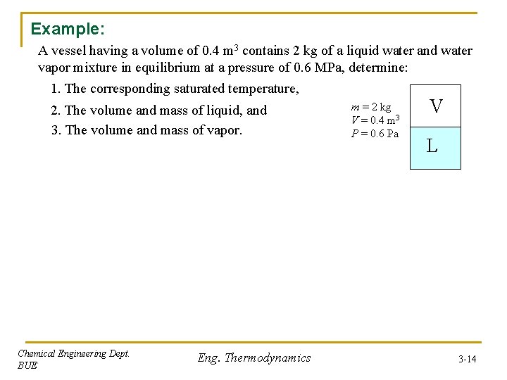 Example: A vessel having a volume of 0. 4 m 3 contains 2 kg Example: A vessel having a volume of 0. 4 m 3 contains 2 kg
