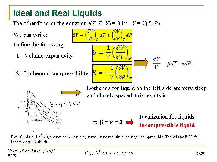 Ideal and Real Liquids The other form of the equation f(T, P, V) = Ideal and Real Liquids The other form of the equation f(T, P, V) =