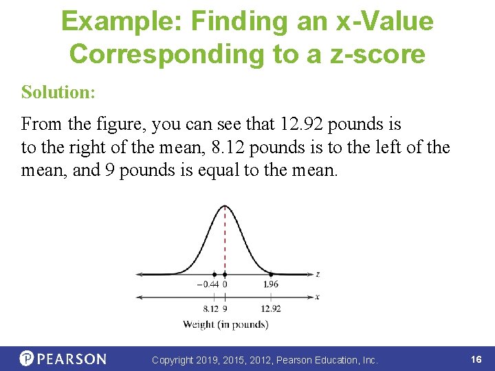 Example: Finding an x-Value Corresponding to a z-score Solution: From the figure, you can