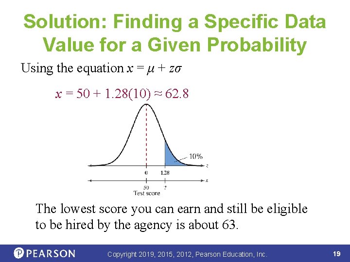 Solution: Finding a Specific Data Value for a Given Probability Using the equation x