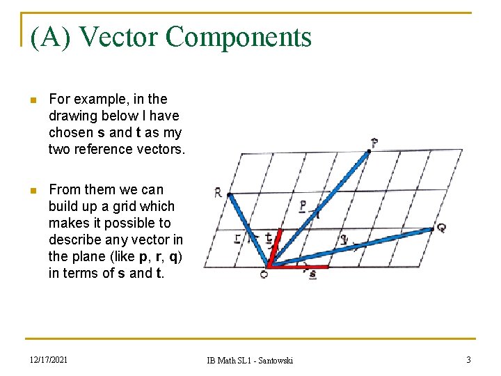(A) Vector Components n For example, in the drawing below I have chosen s