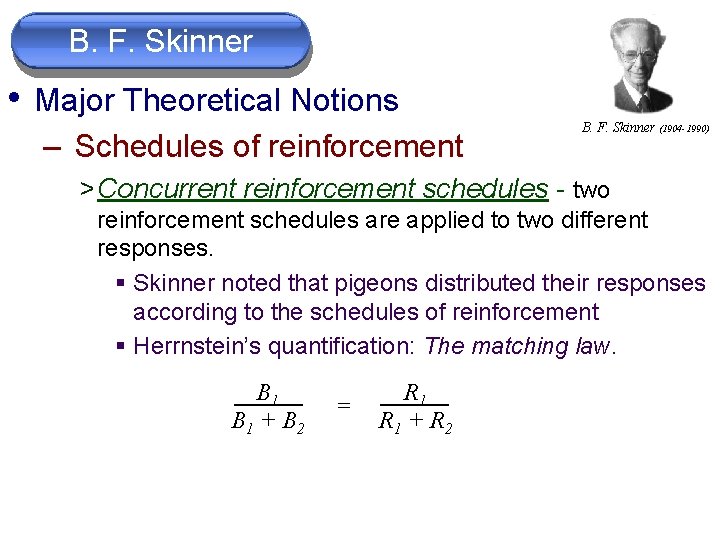 B. F. Skinner • Major Theoretical Notions – Schedules of reinforcement B. F. Skinner