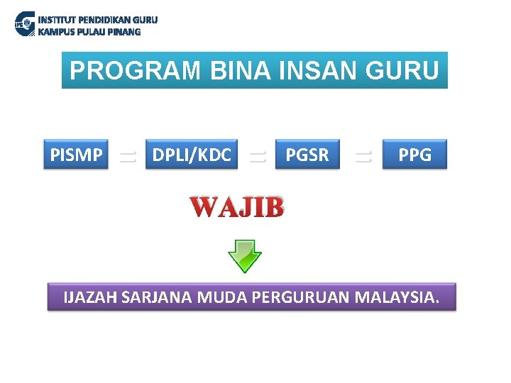 INSTITUT PENDIDIKAN GURU KAMPUS PULAU PINANG PROGRAM BINA INSAN GURU PISMP = DPLI/KDC =