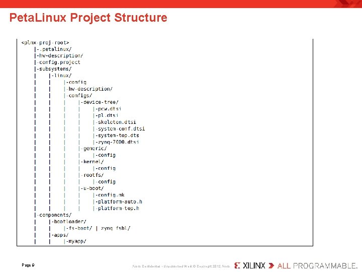 Peta. Linux Project Structure Page 9 Xilinx Confidential • Unpublished Work © Copyright 2012