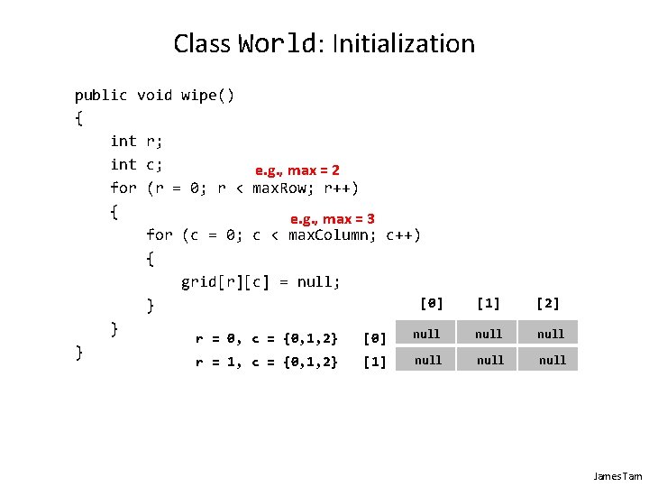 Class World: Initialization public void wipe() { int r; int c; e. g. , Class World: Initialization public void wipe() { int r; int c; e. g. ,