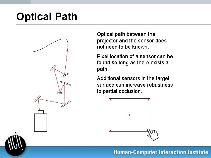 Optical Path Optical path between the projector and the sensor does not need to
