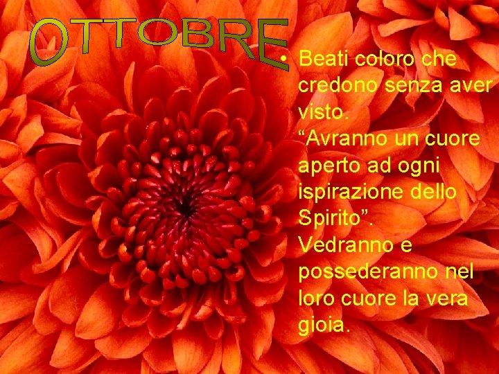  • Beati coloro che credono senza aver visto. “Avranno un cuore aperto ad