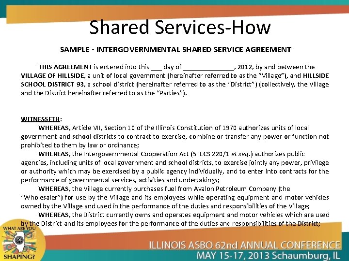 Shared Services-How SAMPLE - INTERGOVERNMENTAL SHARED SERVICE AGREEMENT THIS AGREEMENT is entered into this