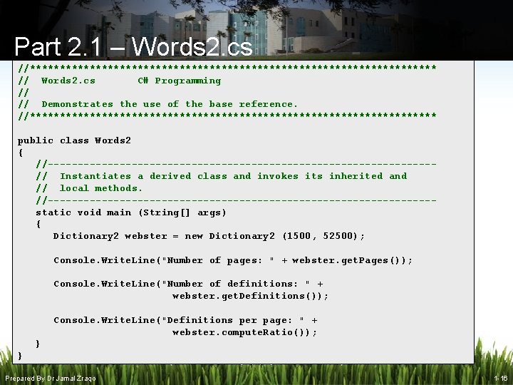 Part 2. 1 – Words 2. cs //********************************** // Words 2. cs C# Programming Part 2. 1 – Words 2. cs //********************************** // Words 2. cs C# Programming