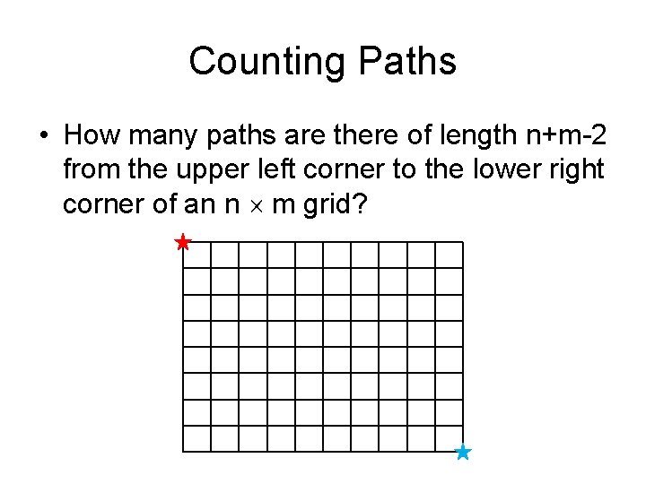 Counting Paths • How many paths are there of length n+m-2 from the upper