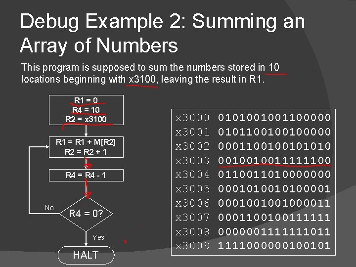 Debug Example 2: Summing an Array of Numbers This program is supposed to sum