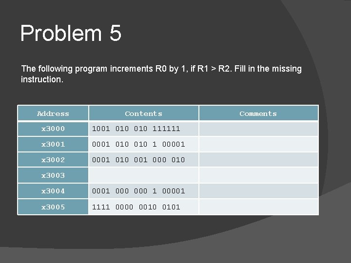 Problem 5 The following program increments R 0 by 1, if R 1 >