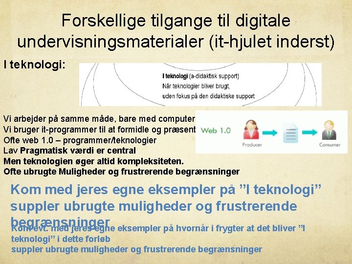 Forskellige tilgange til digitale undervisningsmaterialer (it-hjulet inderst) I teknologi: Vi arbejder på samme måde,