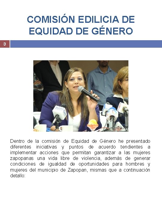 COMISIÓN EDILICIA DE EQUIDAD DE GÉNERO 3 Dentro de la comisión de Equidad de