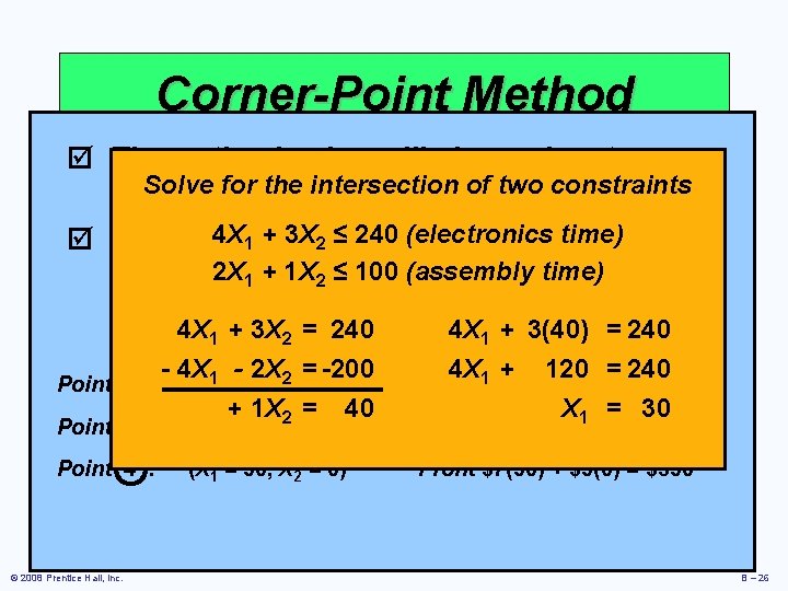 Corner-Point Method þ The optimal value will always be at a Solvepoint for the