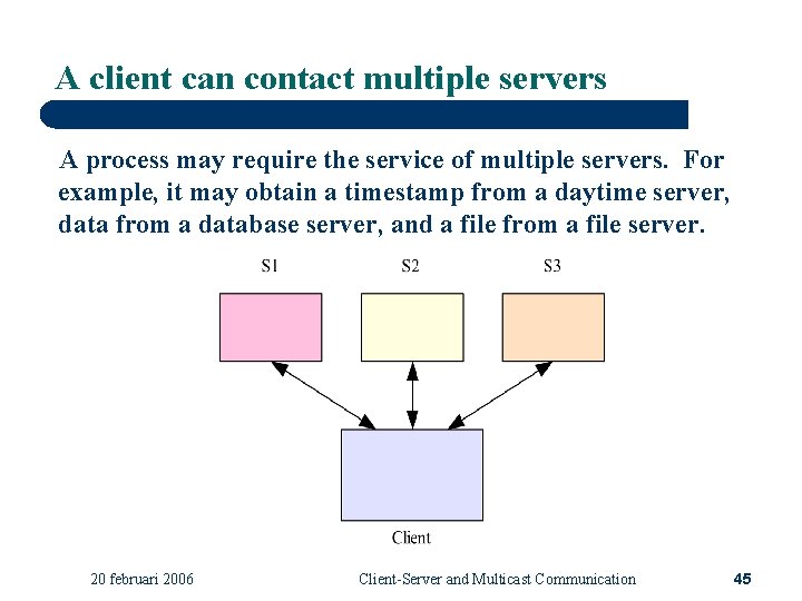 A client can contact multiple servers A process may require the service of multiple