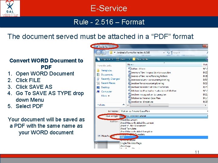 E-Service Rule - 2. 516 – Format The document served must be attached in