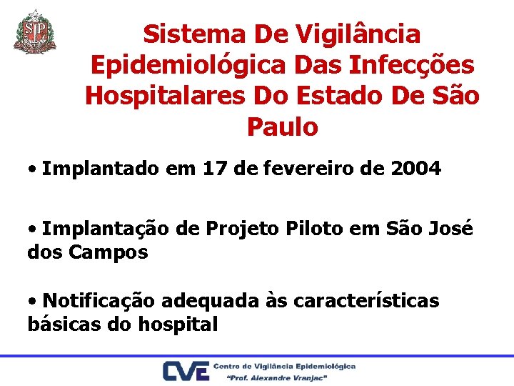 Sistema De Vigilância Epidemiológica Das Infecções Hospitalares Do Estado De São Paulo • Implantado