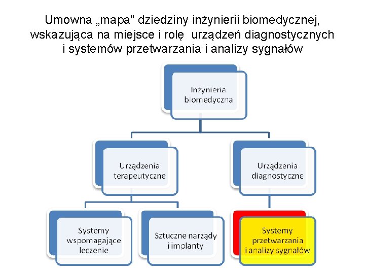 Umowna „mapa” dziedziny inżynierii biomedycznej, wskazująca na miejsce i rolę urządzeń diagnostycznych i systemów