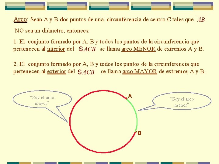 Arco: Sean A y B dos puntos de una circunferencia de centro C tales